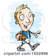 Clipart Of A Walking White Male Football Player Royalty Free Vector Illustration