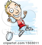 Clipart Of A Jumping White Male Rugby Player Royalty Free Vector Illustration