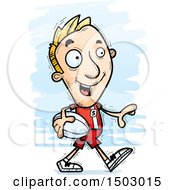 Clipart Of A Walking White Male Rugby Player Royalty Free Vector Illustration