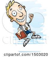 Clipart Of A Jumping White Male Private School Student Royalty Free Vector Illustration