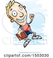 Clipart Of A Jumping White Male College Student Royalty Free Vector Illustration