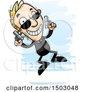 Clipart Of A Jumping Caucasian Man Secret Service Agent Royalty Free Vector Illustration