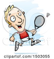 Clipart Of A Running Caucasian Man Badminton Player Royalty Free Vector Illustration