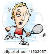 Clipart Of A Tired Running Caucasian Man Badminton Player Royalty Free Vector Illustration