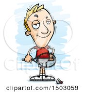 Clipart Of A Confident Caucasian Man Badminton Player Royalty Free Vector Illustration