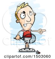 Clipart Of A Mad Pointing Caucasian Man Badminton Player Royalty Free Vector Illustration