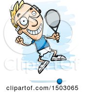 Clipart Of A Jumping Caucasian Man Racquetball Player Royalty Free Vector Illustration by Cory Thoman