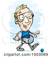 Clipart Of A Walking Caucasian Man Racquetball Player Royalty Free Vector Illustration
