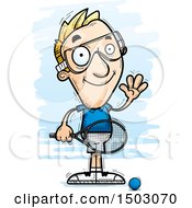 Clipart Of A Waving Caucasian Man Racquetball Player Royalty Free Vector Illustration