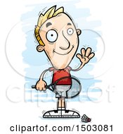 Clipart Of A Waving Caucasian Man Badminton Player Royalty Free Vector Illustration