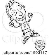 Clipart Of A Black And White Jumping Male Basketball Player Royalty Free Vector Illustration