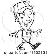 Clipart Of A Black And White Walking Male Basketball Player Royalty Free Vector Illustration