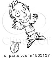 Clipart Of A Black And White Jumping Male Football Player Royalty Free Vector Illustration