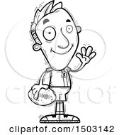 Clipart Of A Black And White Waving Male Football Player Royalty Free Vector Illustration