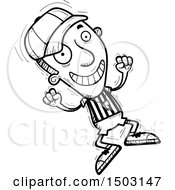 Clipart Of A Black And White Jumping Male Referee Royalty Free Vector Illustration