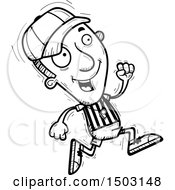 Clipart Of A Black And White Running Male Referee Royalty Free Vector Illustration