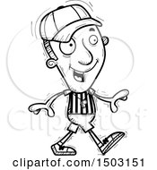 Clipart Of A Black And White Walking Male Referee Royalty Free Vector Illustration