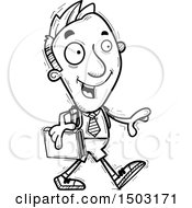 Clipart Of A Black And White Walking Male Private School Student Royalty Free Vector Illustration