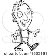 Clipart Of A Black And White Walking Male College Student Royalty Free Vector Illustration