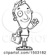 Clipart Of A Black And White Waving Male College Student Royalty Free Vector Illustration