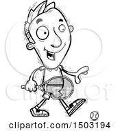Clipart Of A Black And White Walking Caucasian Man Tennis Player Royalty Free Vector Illustration