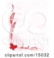 Pretty Red Butterfly Border With Plants And Faded Butterflies Over White Which Would Be Great For Stationery Clipart Illustration by Maria Bell #COLLC15032-0034