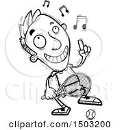 Clipart Of A Black And White Dancing Happy Caucasian Man Tennis Player Royalty Free Vector Illustration