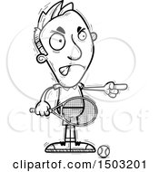 Clipart Of A Black And White Mad Pointing Caucasian Man Tennis Player Royalty Free Vector Illustration