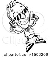 Clipart Of A Black And White Jumping Caucasian Man Secret Service Agent Royalty Free Vector Illustration