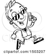 Clipart Of A Black And White Running Caucasian Man Secret Service Agent Royalty Free Vector Illustration