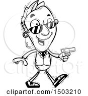 Clipart Of A Black And White Walking Caucasian Man Secret Service Agent Royalty Free Vector Illustration