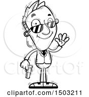 Clipart Of A Black And White Waving Caucasian Man Secret Service Agent Royalty Free Vector Illustration