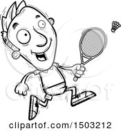 Clipart Of A Black And White Running Caucasian Man Badminton Player Royalty Free Vector Illustration