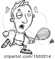Clipart Of A Black And White Tired Running Caucasian Man Badminton Player Royalty Free Vector Illustration