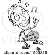 Clipart Of A Black And White Dancing Caucasian Man Badminton Player Royalty Free Vector Illustration
