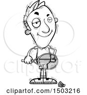 Clipart Of A Black And White Confident Caucasian Man Badminton Player Royalty Free Vector Illustration