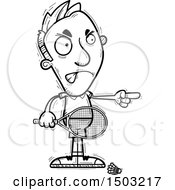Clipart Of A Black And White Mad Pointing Caucasian Man Badminton Player Royalty Free Vector Illustration