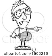 Clipart Of A Black And White Mad Pointing Caucasian Man Racquetball Player Royalty Free Vector Illustration