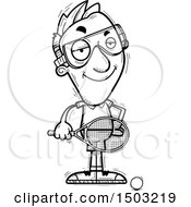 Clipart Of A Black And White Confident Caucasian Man Racquetball Player Royalty Free Vector Illustration
