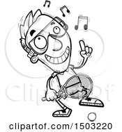 Clipart Of A Black And White Dancing Caucasian Man Racquetball Player Royalty Free Vector Illustration