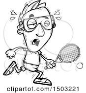 Clipart Of A Black And White Tired Running Caucasian Man Racquetball Player Royalty Free Vector Illustration