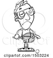 Clipart Of A Black And White Sad Caucasian Man Racquetball Player Royalty Free Vector Illustration
