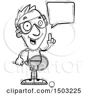 Clipart Of A Black And White Talking Caucasian Man Racquetball Player Royalty Free Vector Illustration