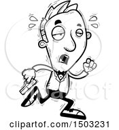 Clipart Of A Black And White Tired Running Caucasian Man Spy Royalty Free Vector Illustration