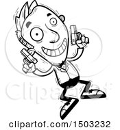 Clipart Of A Black And White Jumping Caucasian Man Spy Royalty Free Vector Illustration