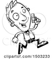 Clipart Of A Black And White Running Caucasian Man Spy Royalty Free Vector Illustration