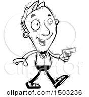 Clipart Of A Black And White Walking Caucasian Man Spy Royalty Free Vector Illustration