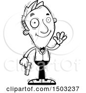 Clipart Of A Black And White Waving Caucasian Man Spy Royalty Free Vector Illustration