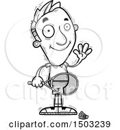 Clipart Of A Black And White Waving Caucasian Man Badminton Player Royalty Free Vector Illustration