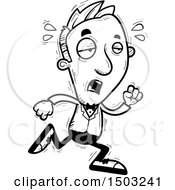 Clipart Of A Black And White Tired Running Caucasian Man In A Tuxedo Royalty Free Vector Illustration